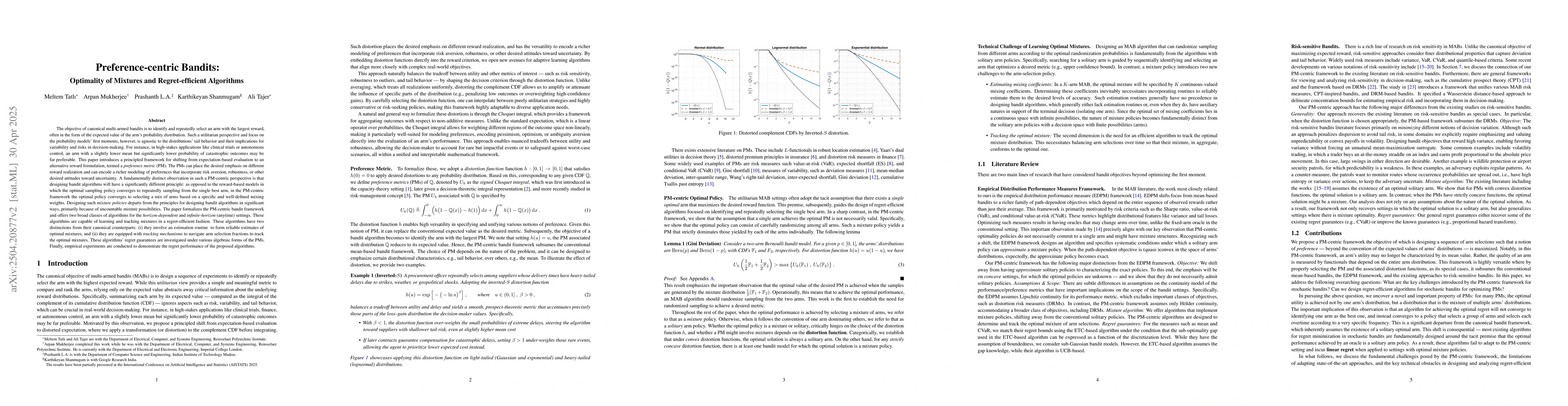 Thumbnail for Preference-centric Bandits: Optimality of Mixtures and Regret-efficient
  Algorithms