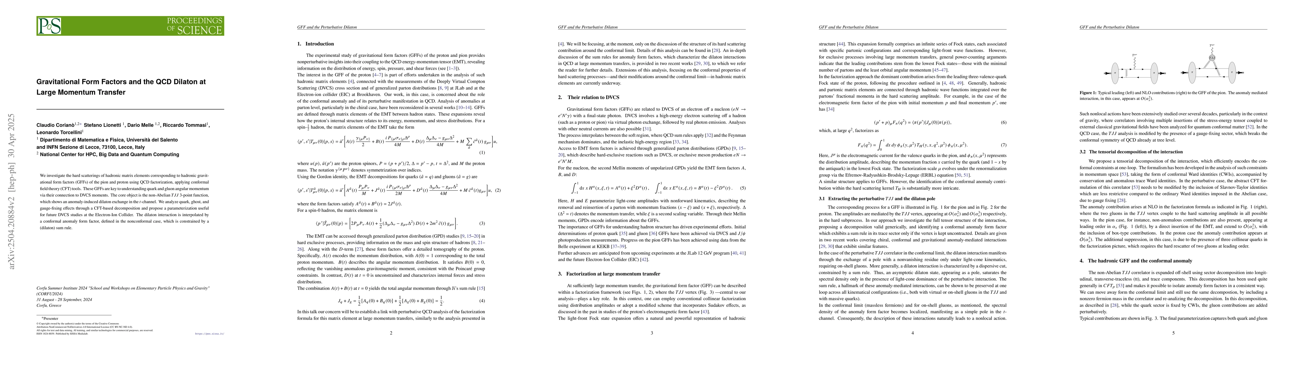 Thumbnail for Gravitational Form Factors and the QCD Dilaton at Large Momentum
  Transfer