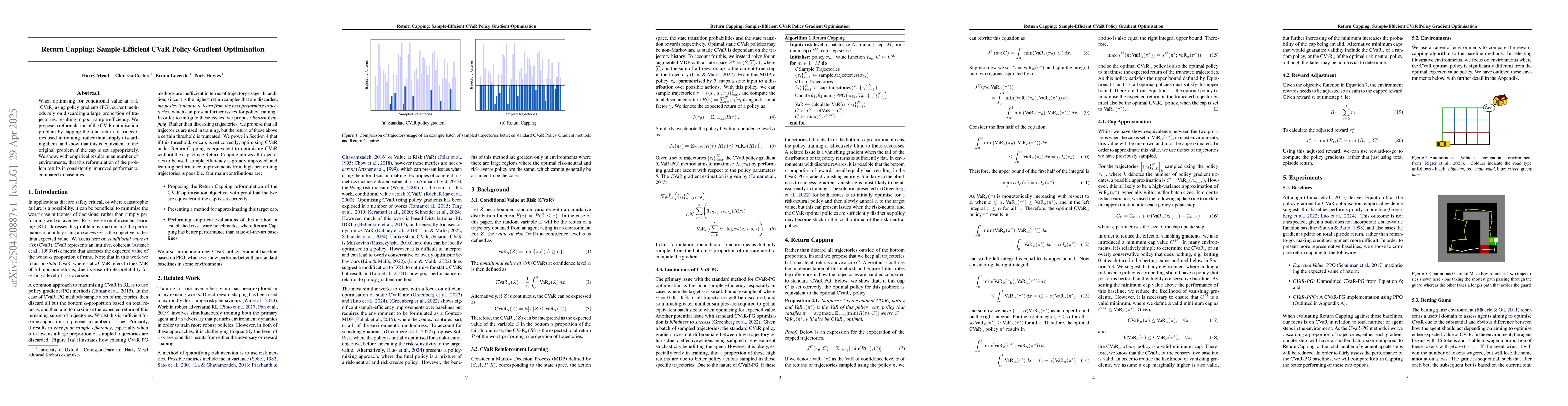 Thumbnail for Return Capping: Sample-Efficient CVaR Policy Gradient Optimisation