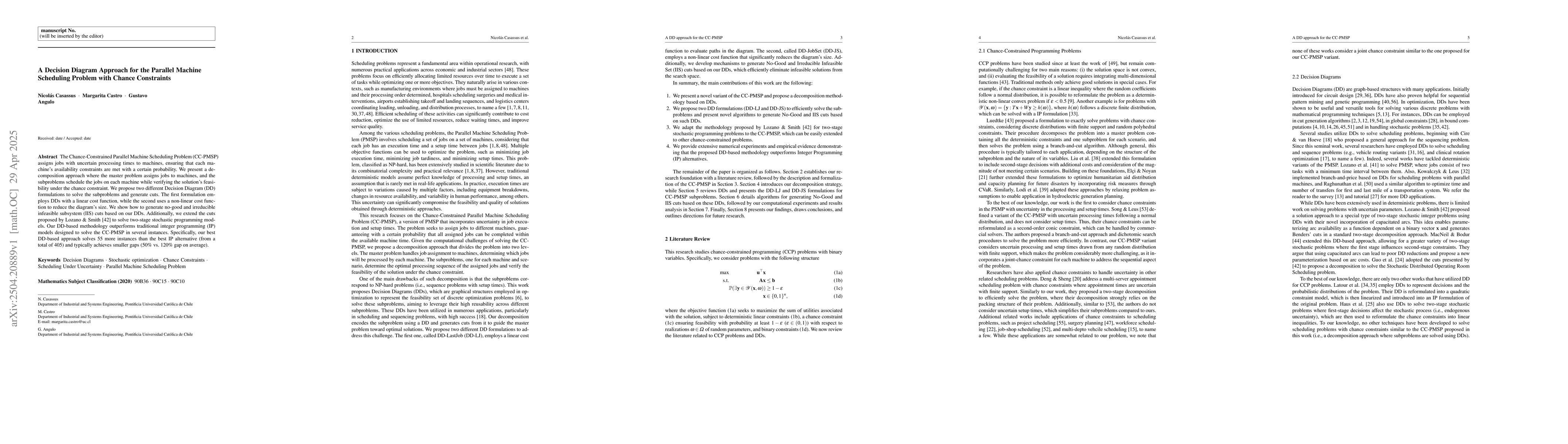Thumbnail for A Decision Diagram Approach for the Parallel Machine Scheduling Problem
  with Chance Constraints