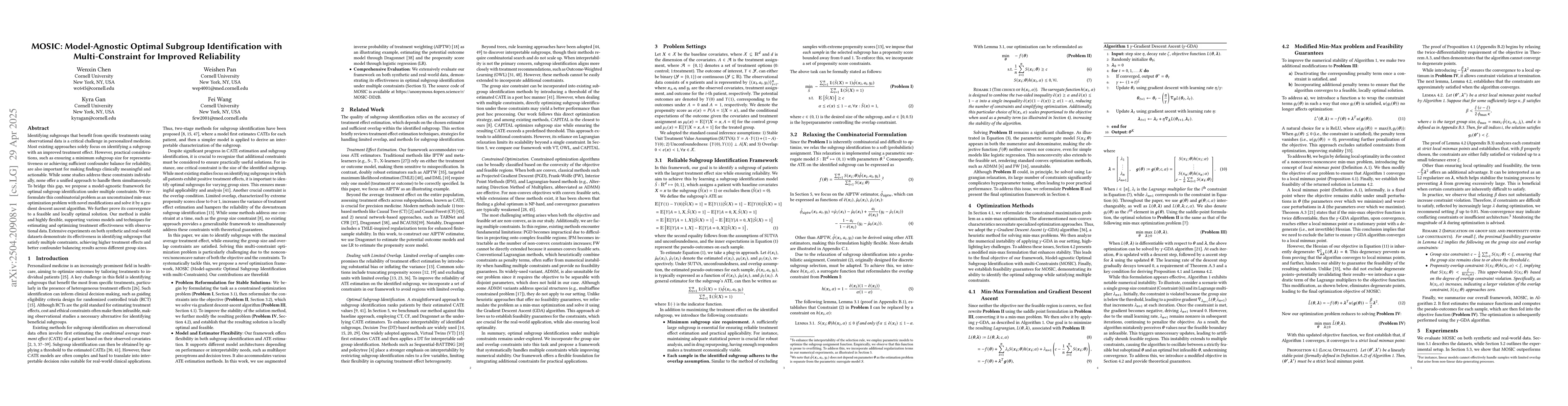 Thumbnail for MOSIC: Model-Agnostic Optimal Subgroup Identification with
  Multi-Constraint for Improved Reliability