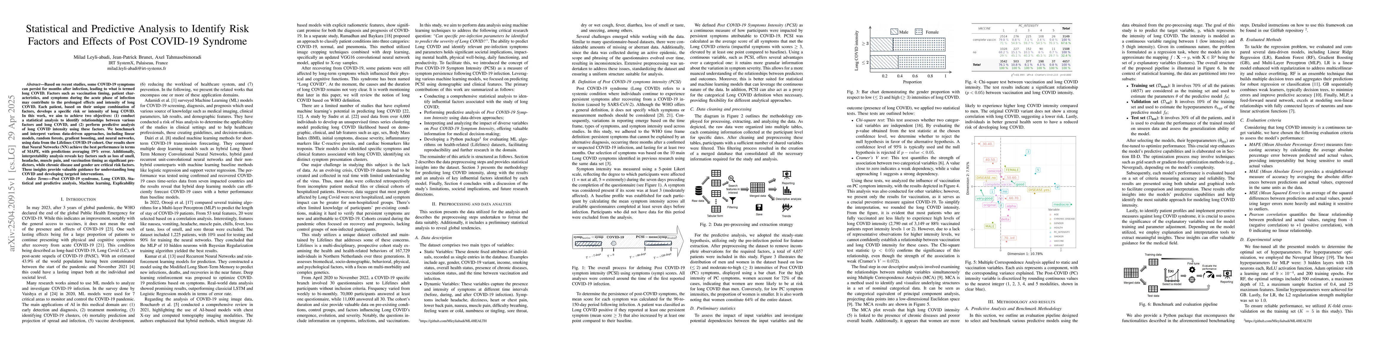 Thumbnail for Statistical and Predictive Analysis to Identify Risk Factors and Effects
  of Post COVID-19 Syndrome