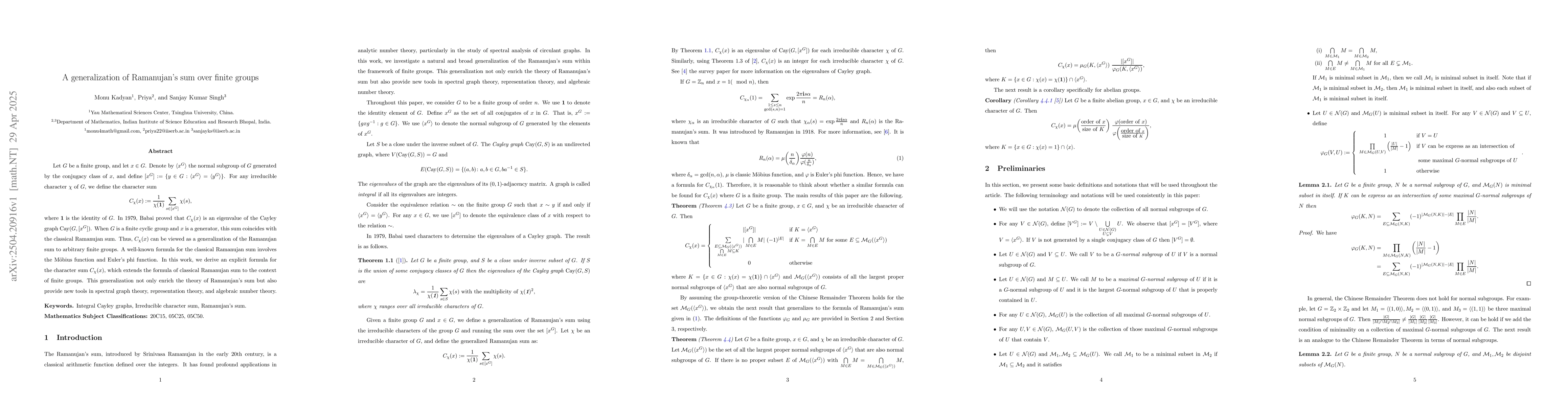 Thumbnail for A generalization of Ramanujan's sum over finite groups