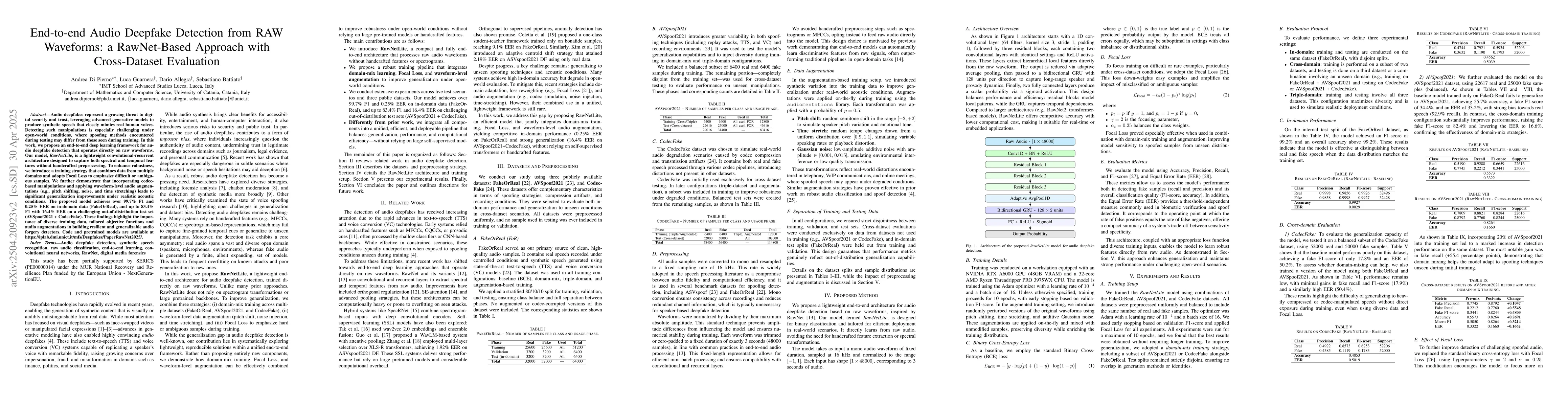 Thumbnail for End-to-end Audio Deepfake Detection from RAW Waveforms: a RawNet-Based
  Approach with Cross-Dataset Evaluation