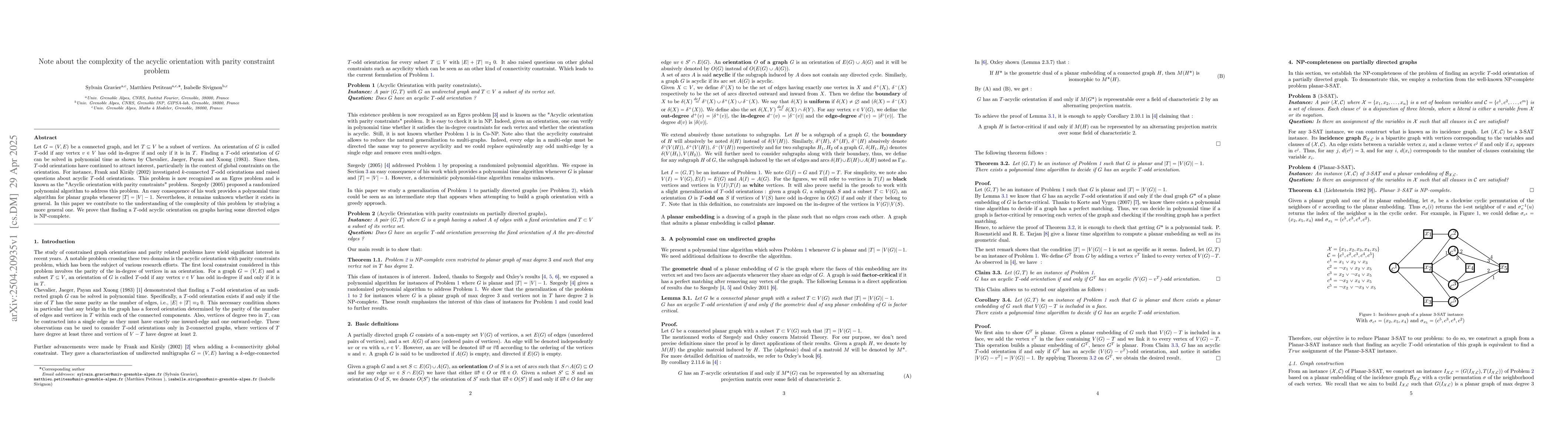 Thumbnail for Note about the complexity of the acyclic orientation with parity
  constraint problem