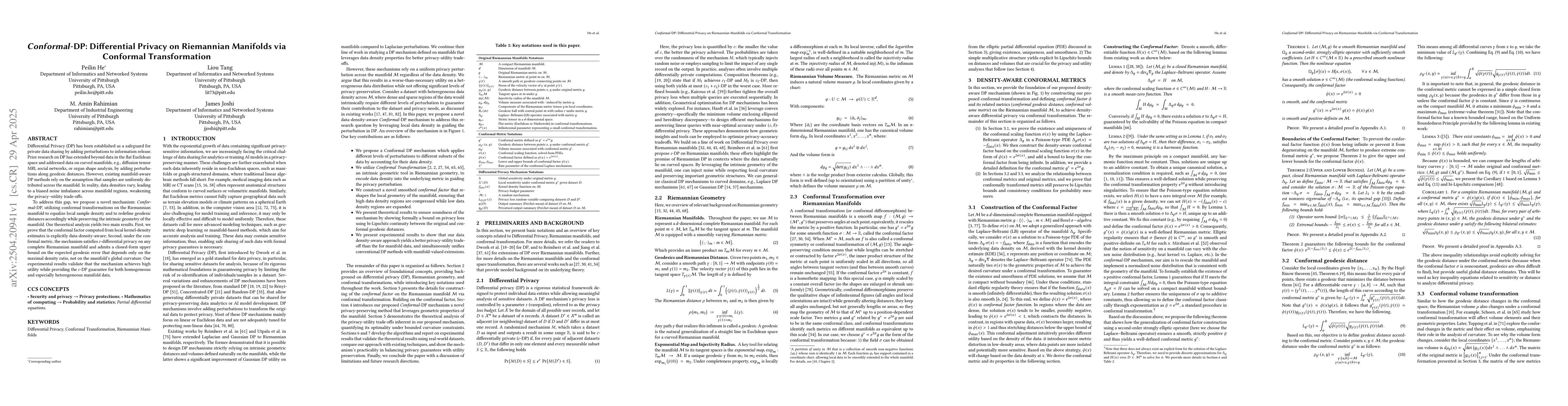 Thumbnail for Conformal-DP: Differential Privacy on Riemannian Manifolds via Conformal
  Transformation