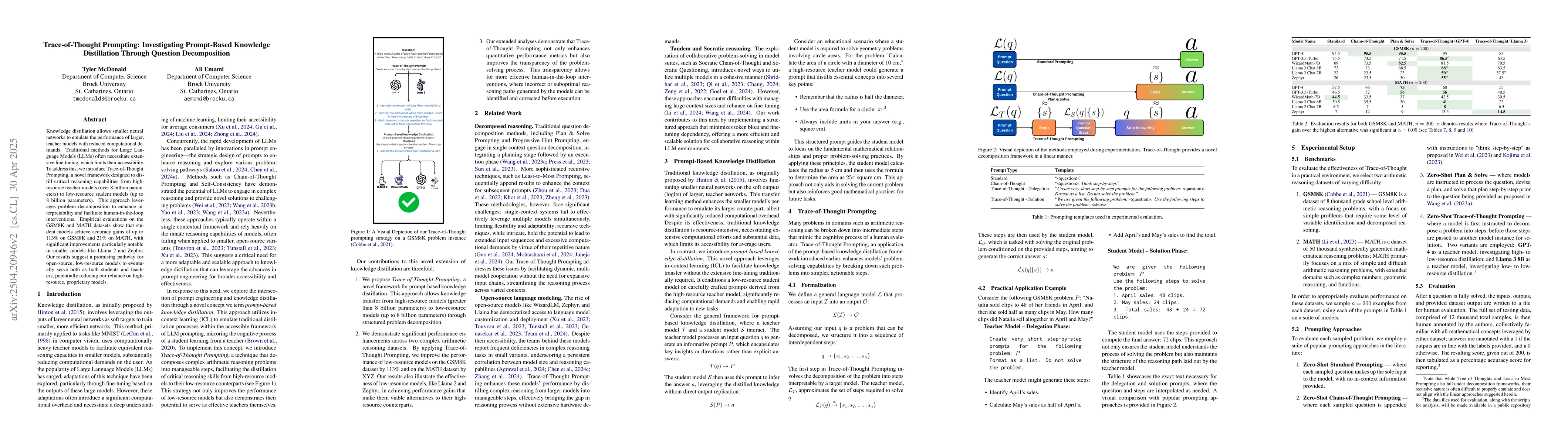Thumbnail for Trace-of-Thought Prompting: Investigating Prompt-Based Knowledge
  Distillation Through Question Decomposition