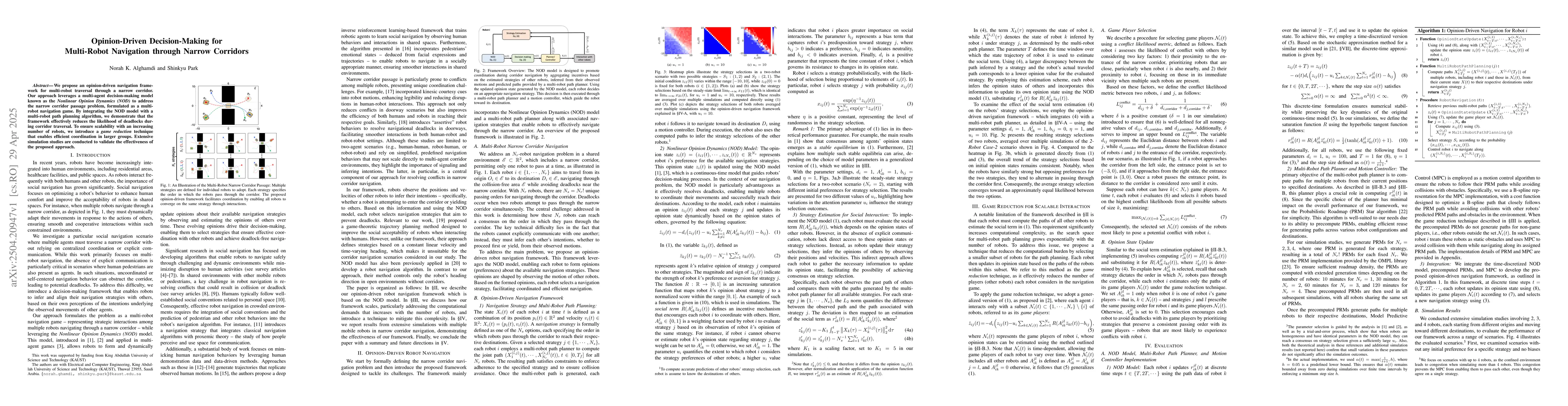 Thumbnail for Opinion-Driven Decision-Making for Multi-Robot Navigation through Narrow
  Corridors