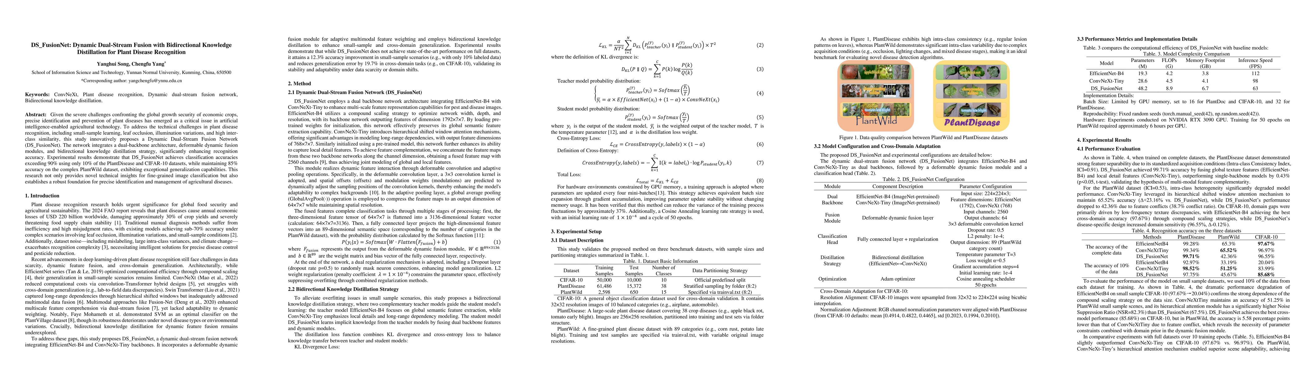 Thumbnail for DS_FusionNet: Dynamic Dual-Stream Fusion with Bidirectional Knowledge
  Distillation for Plant Disease Recognition