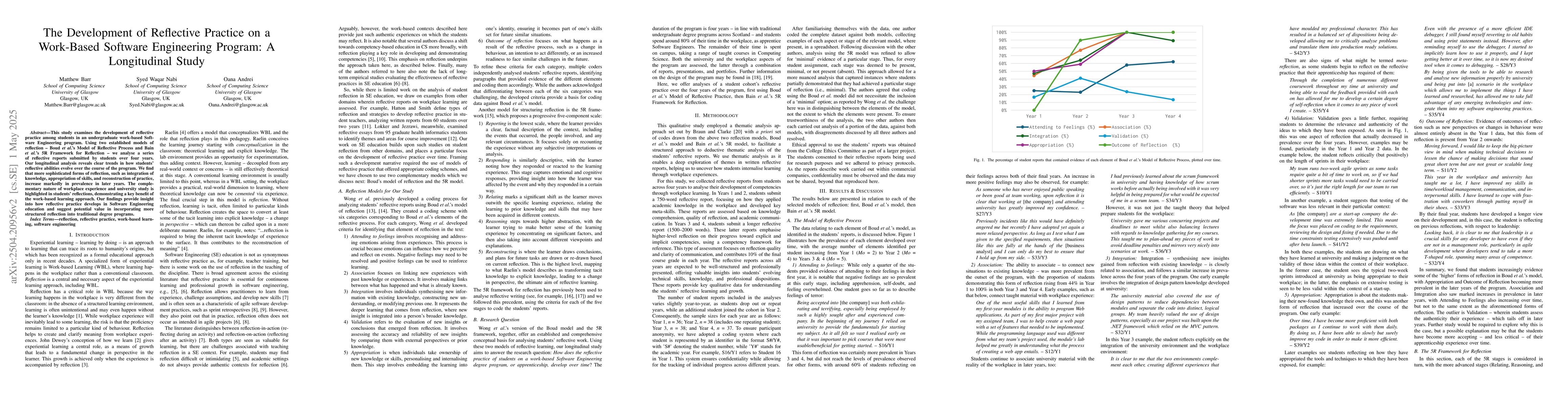 Thumbnail for The Development of Reflective Practice on a Work-Based Software
  Engineering Program: A Longitudinal Study