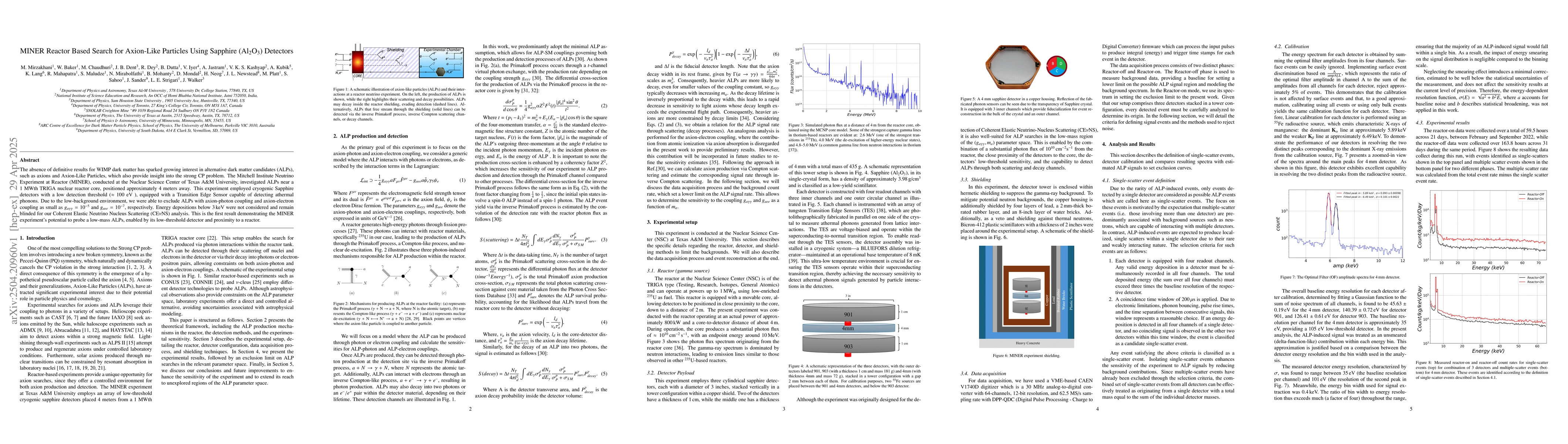 Thumbnail for MINER Reactor Based Search for Axion-Like Particles Using Sapphire
  (Al2O3) Detectors