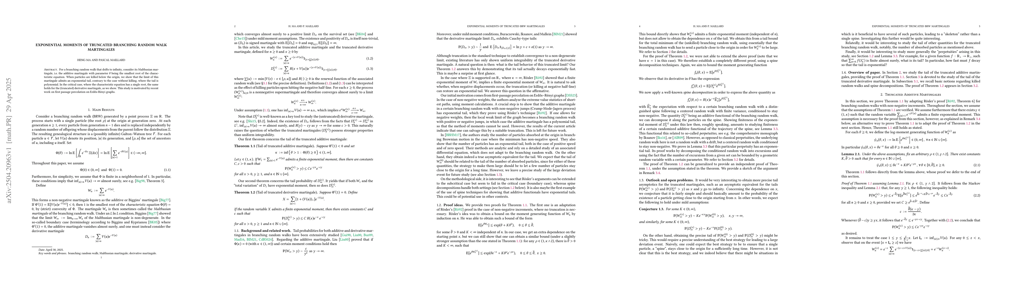 Thumbnail for Exponential moments of truncated branching random walk martingales