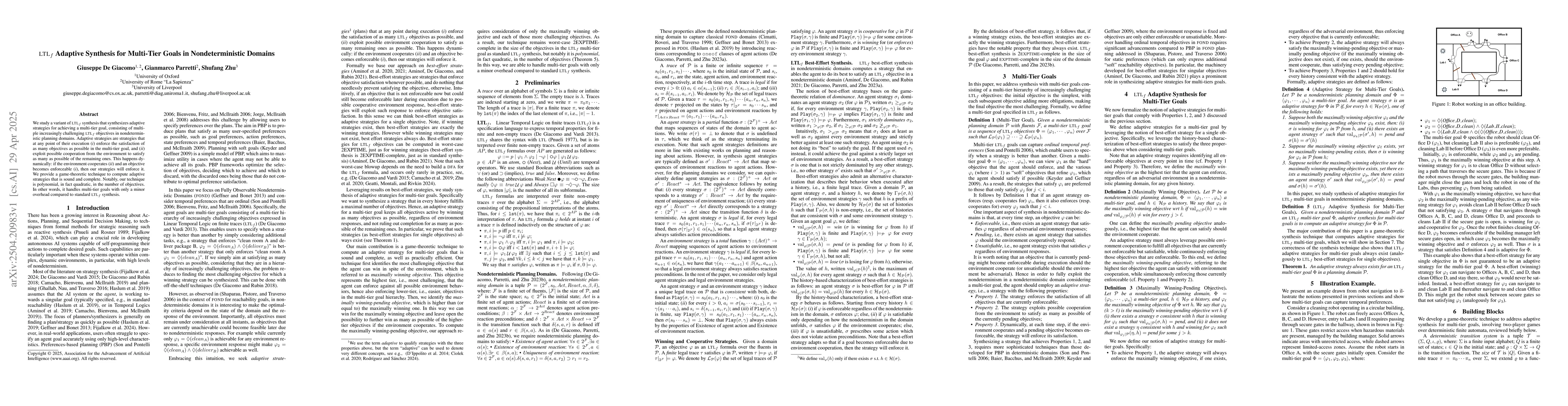 Thumbnail for LTLf Adaptive Synthesis for Multi-Tier Goals in Nondeterministic Domains