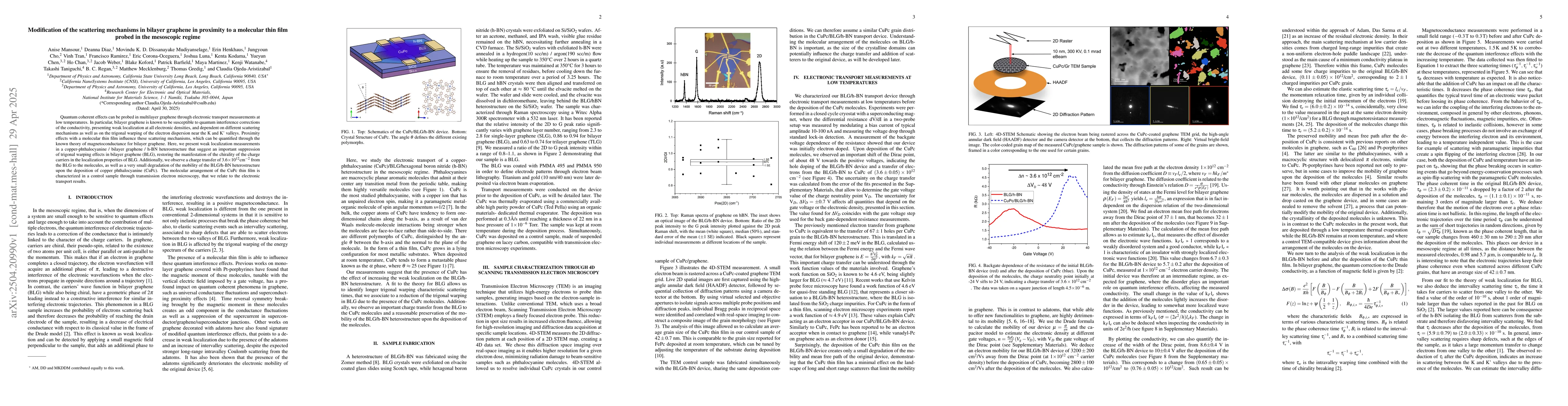 Thumbnail for Modification of the scattering mechanisms in bilayer graphene in
  proximity to a molecular thin film probed in the mesoscopic regime