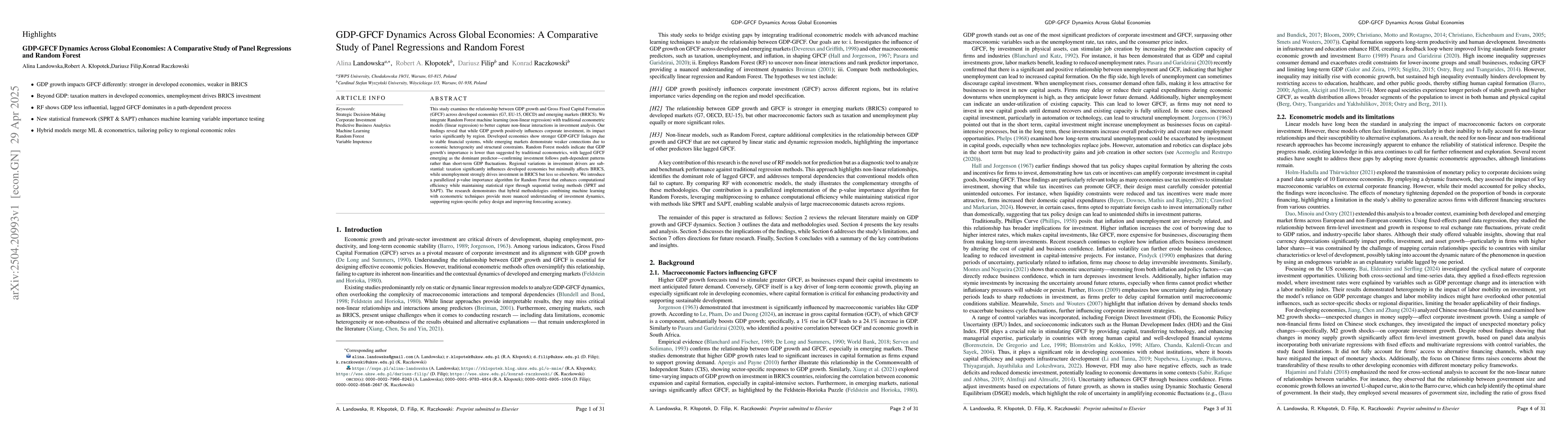 Thumbnail for GDP-GFCF Dynamics Across Global Economies: A Comparative Study of Panel
  Regressions and Random Forest