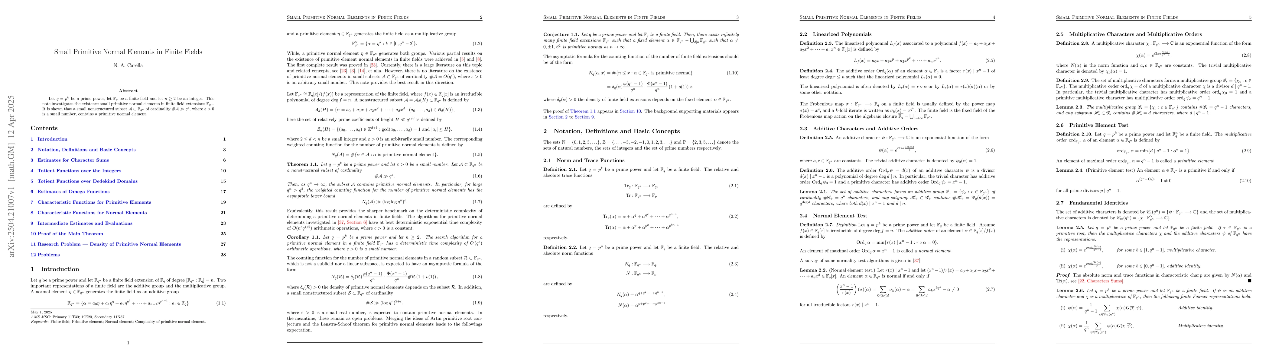 Thumbnail for Small Primitive Normal Elements in Finite Fields