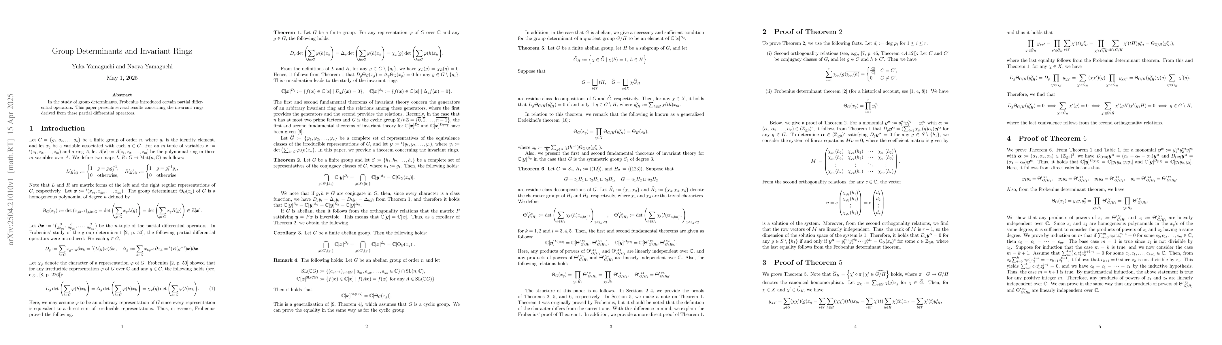 Thumbnail for Group Determinants and Invariant Rings