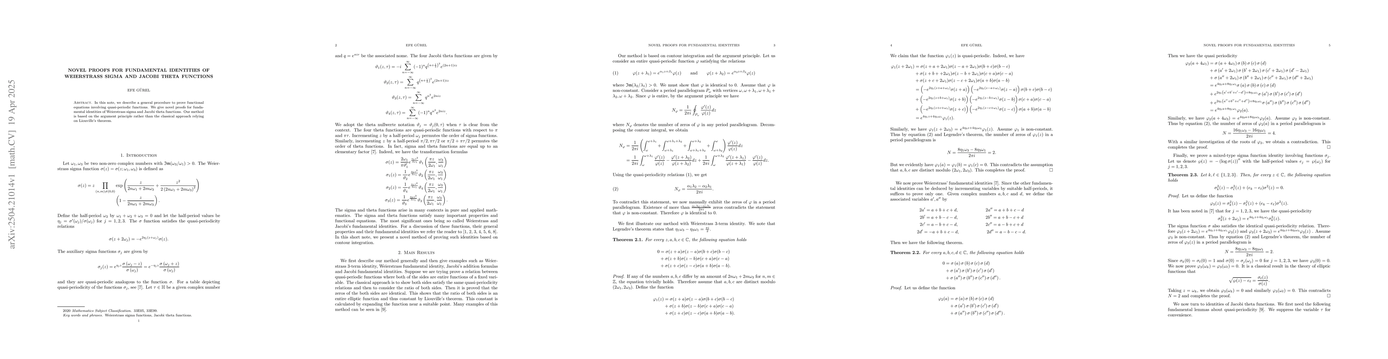 Thumbnail for Novel Proofs For Fundamental Identities Of Weierstrass Sigma And Jacobi
  Theta Functions