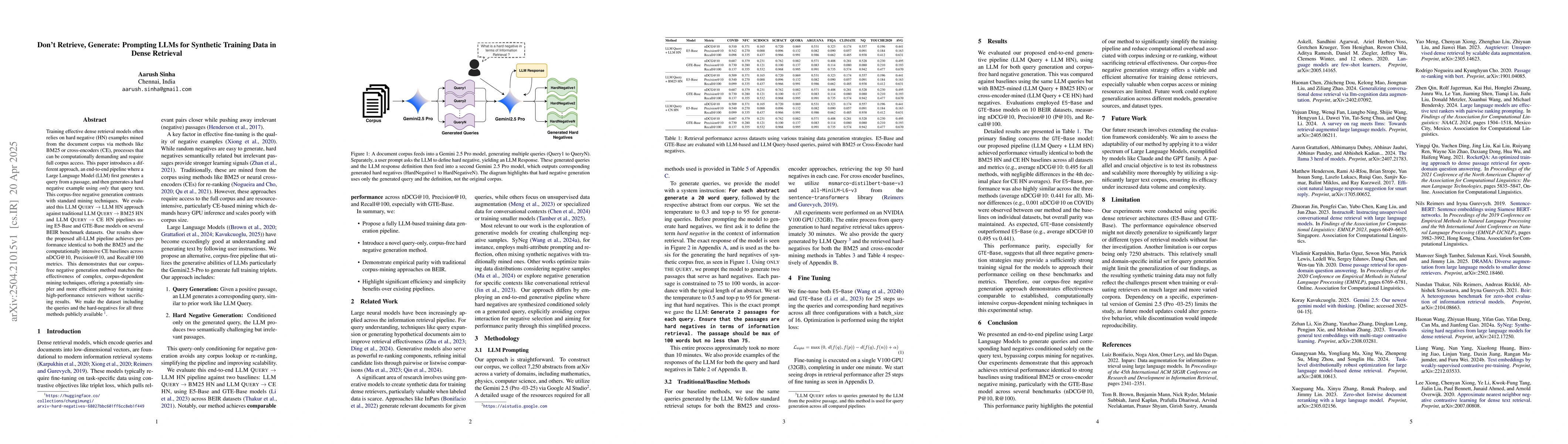 Thumbnail for Don't Retrieve, Generate: Prompting LLMs for Synthetic Training Data in
  Dense Retrieval