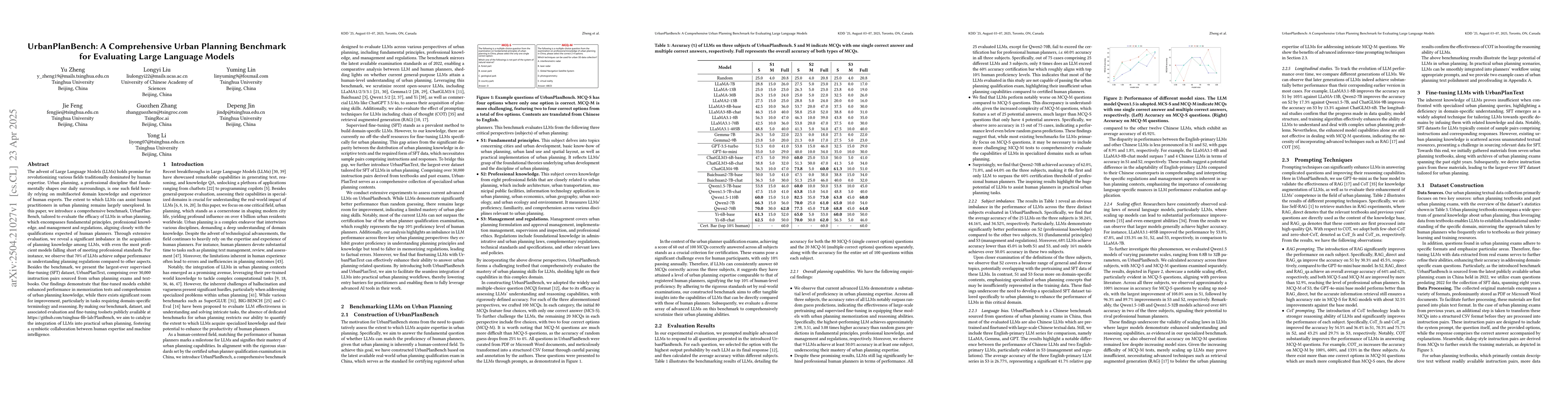 Thumbnail for UrbanPlanBench: A Comprehensive Urban Planning Benchmark for Evaluating
  Large Language Models