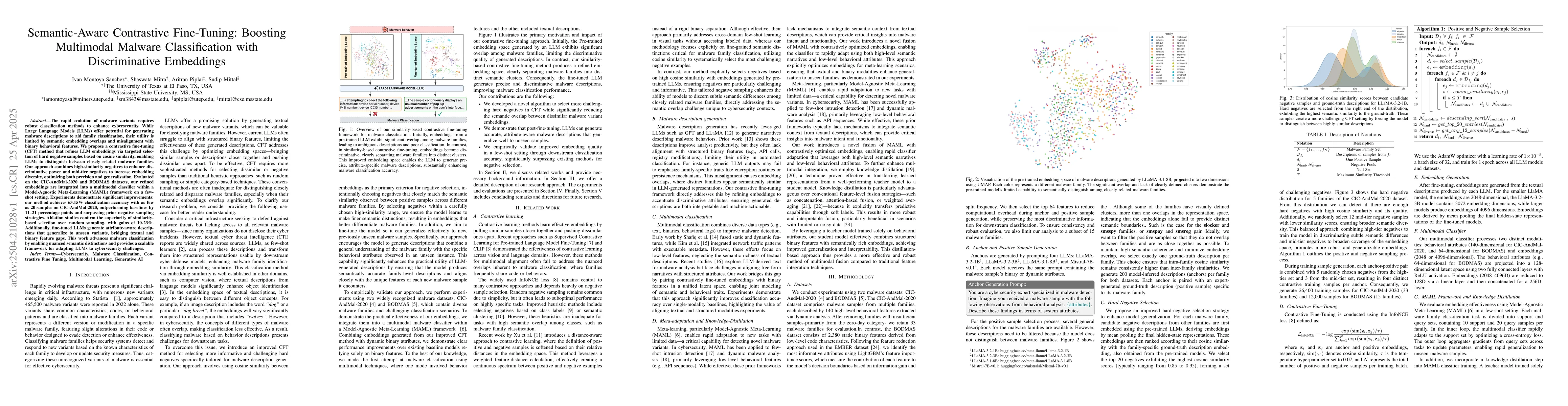 Thumbnail for Semantic-Aware Contrastive Fine-Tuning: Boosting Multimodal Malware
  Classification with Discriminative Embeddings