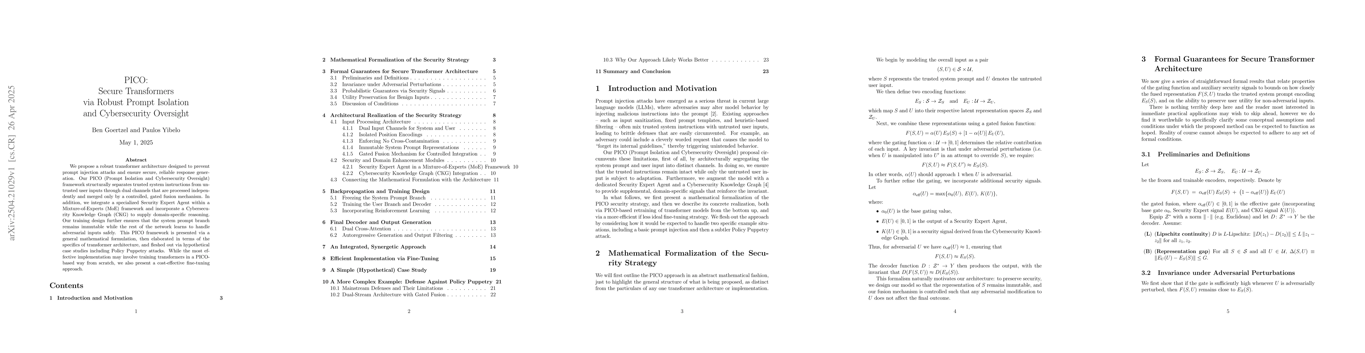 Thumbnail for PICO: Secure Transformers via Robust Prompt Isolation and Cybersecurity
  Oversight
