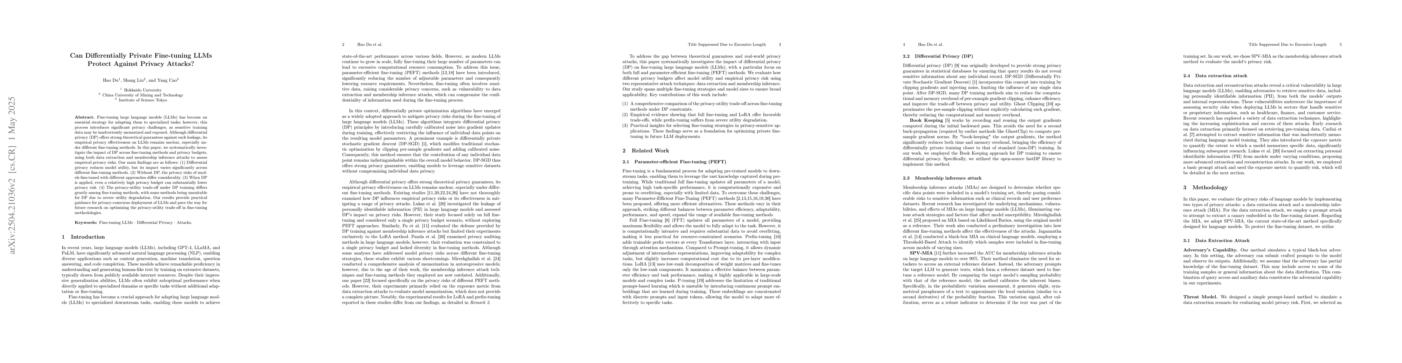 Thumbnail for Can Differentially Private Fine-tuning LLMs Protect Against Privacy
  Attacks?