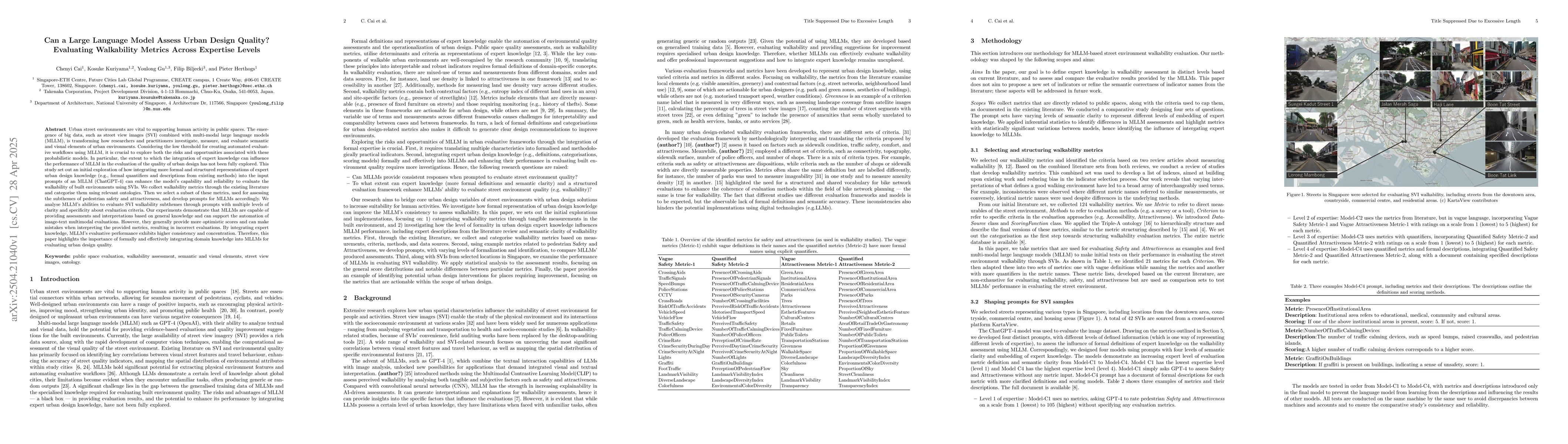 Thumbnail for Can a Large Language Model Assess Urban Design Quality? Evaluating
  Walkability Metrics Across Expertise Levels