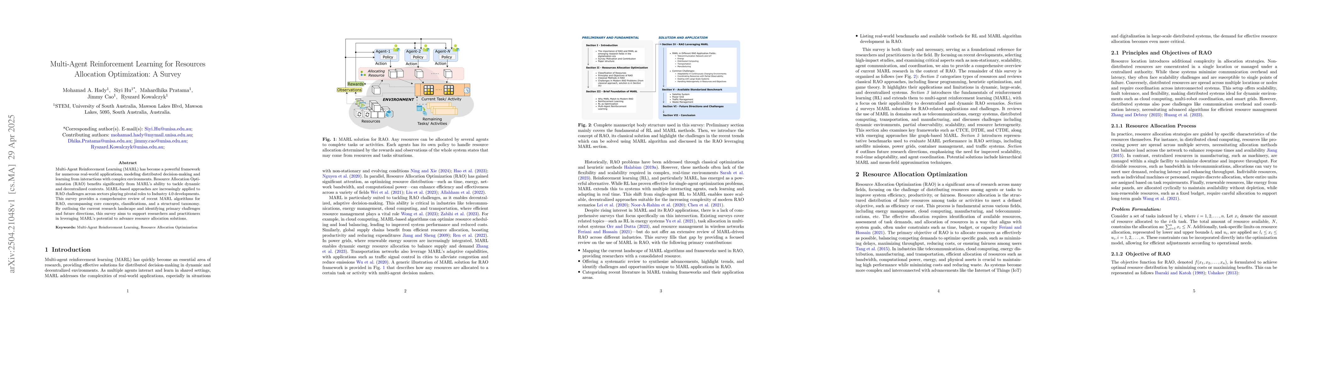 Thumbnail for Multi-Agent Reinforcement Learning for Resources Allocation
  Optimization: A Survey