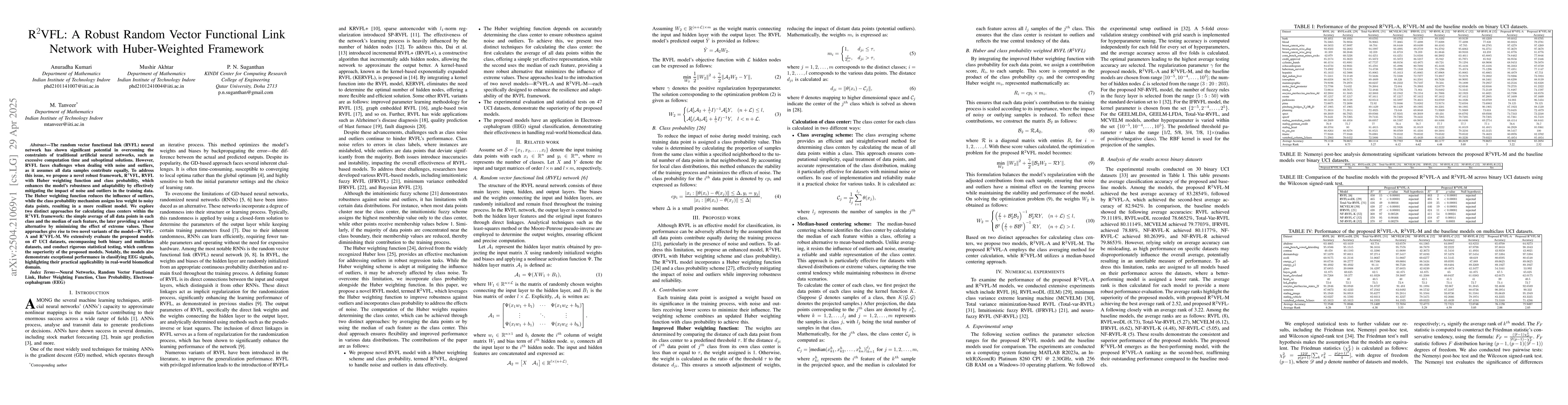 Thumbnail for R^2VFL: A Robust Random Vector Functional Link Network with
  Huber-Weighted Framework