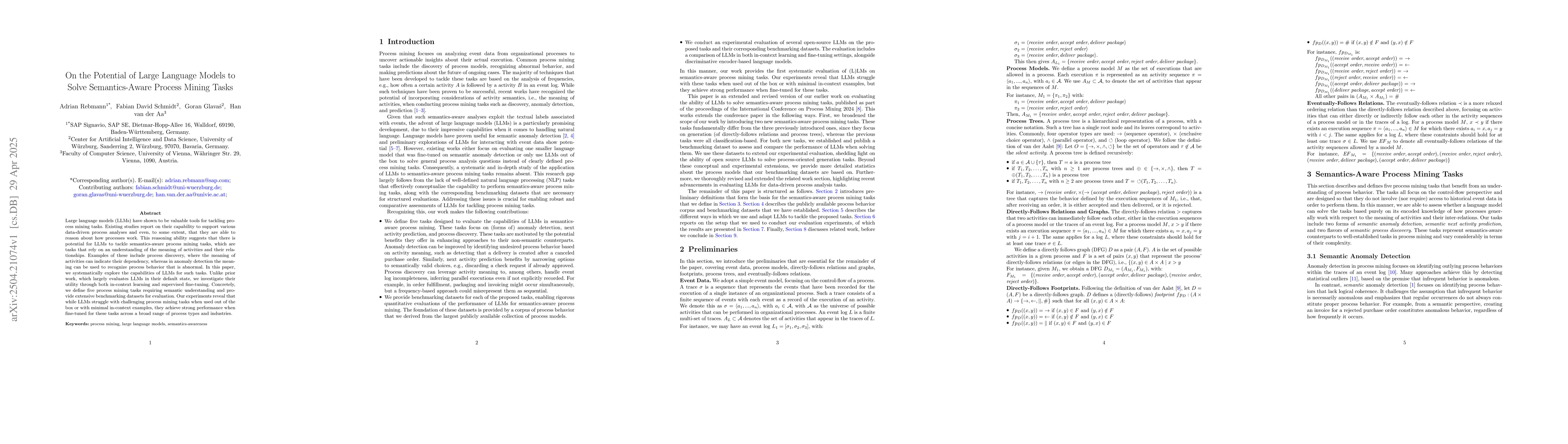 Thumbnail for On the Potential of Large Language Models to Solve Semantics-Aware
  Process Mining Tasks