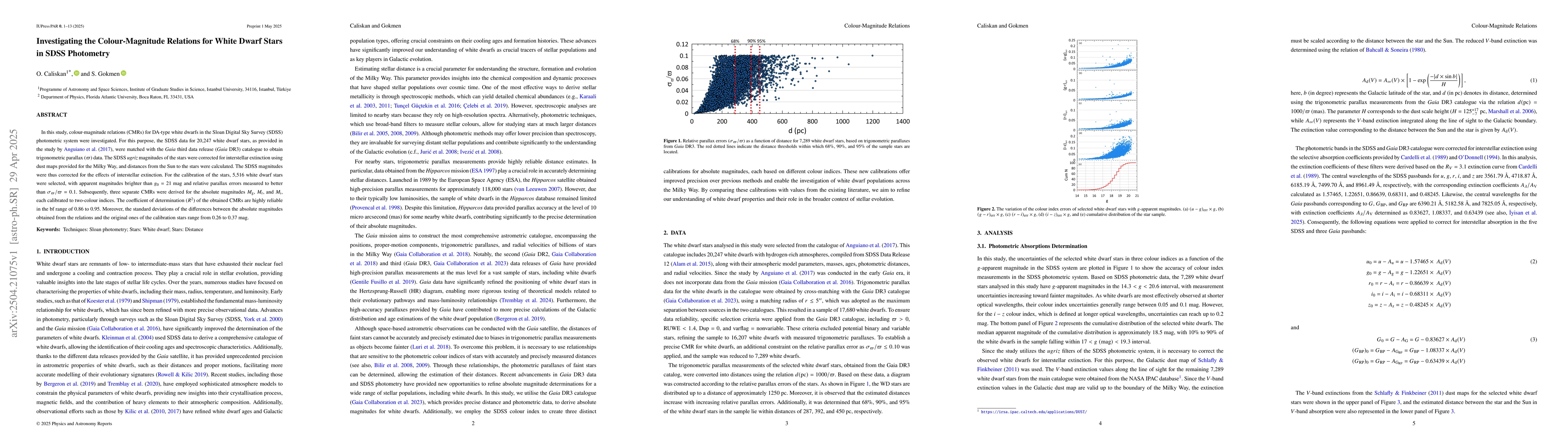 Thumbnail for Investigating the Colour-Magnitude Relations for White Dwarf Stars in
  SDSS Photometry