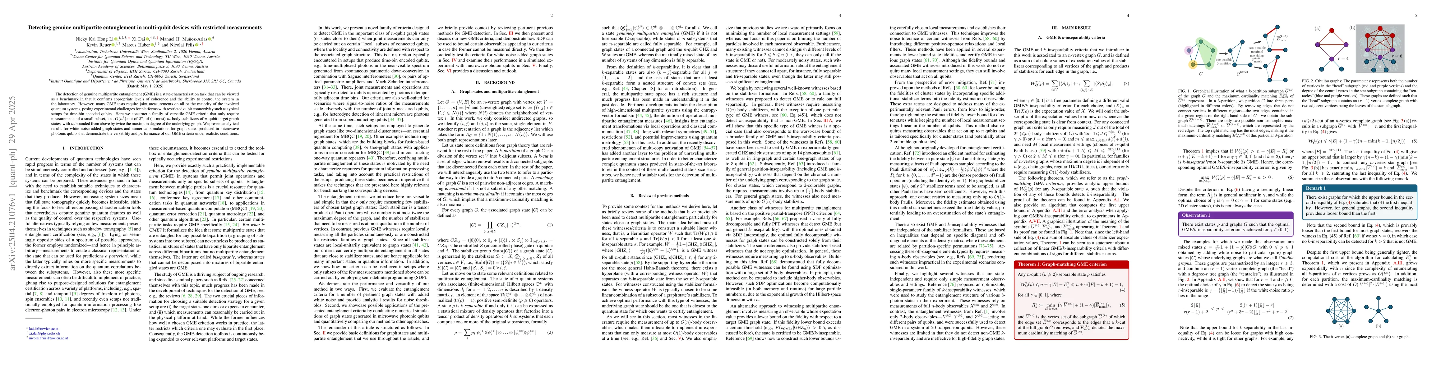 Thumbnail for Detecting genuine multipartite entanglement in multi-qubit devices with
  restricted measurements