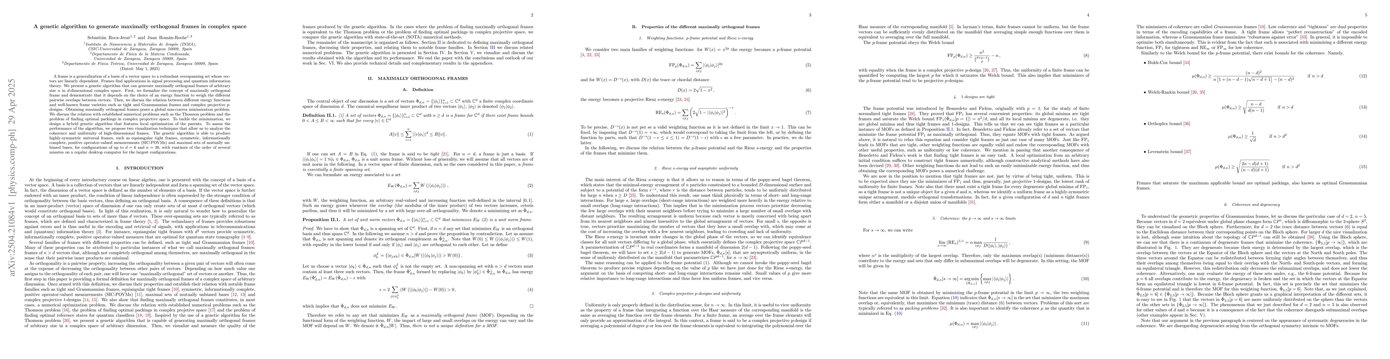 Thumbnail for A genetic algorithm to generate maximally orthogonal frames in complex
  space