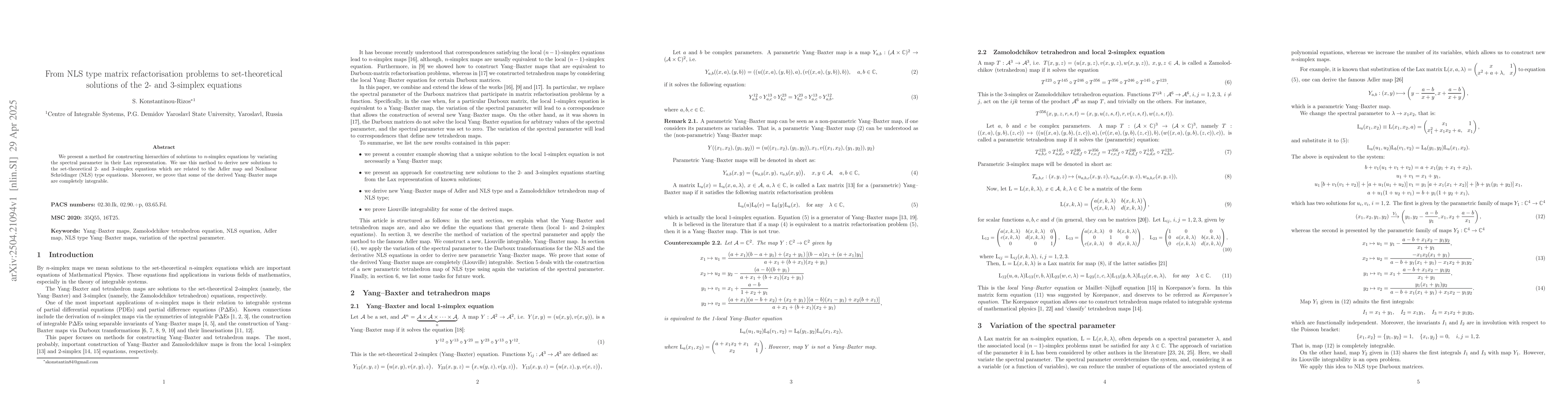Thumbnail for From NLS type matrix refactorisation problems to set-theoretical
  solutions of the 2- and 3-simplex equations