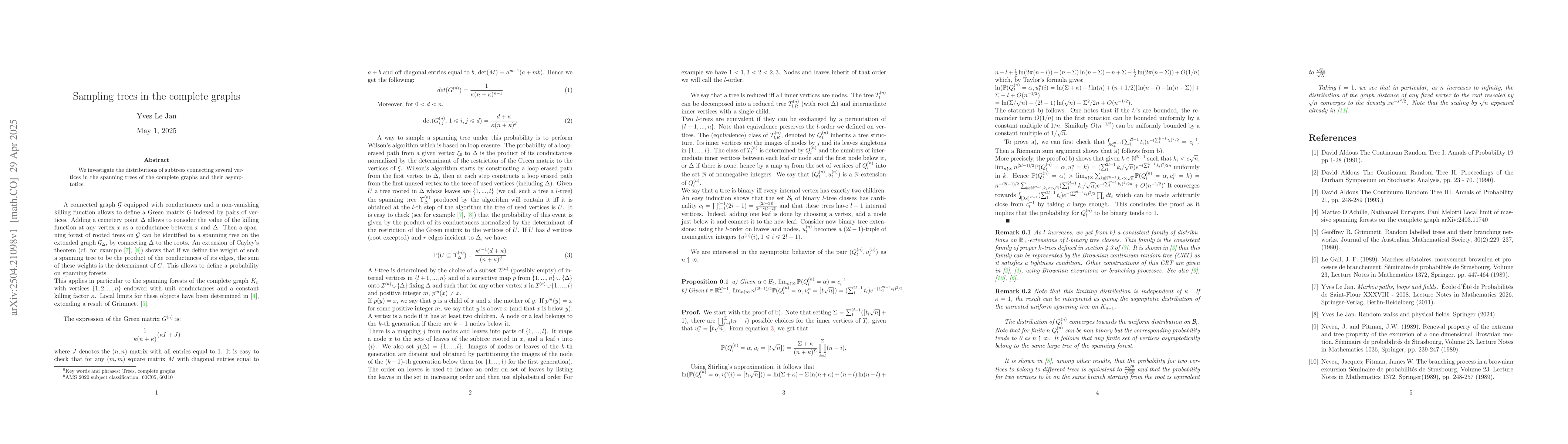 Thumbnail for Sampling trees in the complete graphs