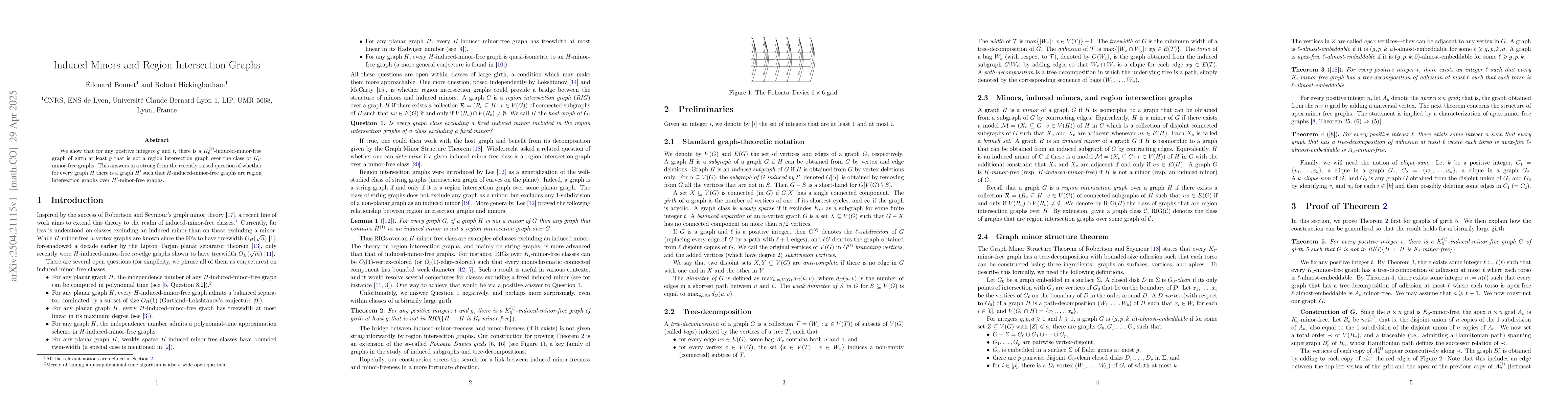 Thumbnail for Induced Minors and Region Intersection Graphs