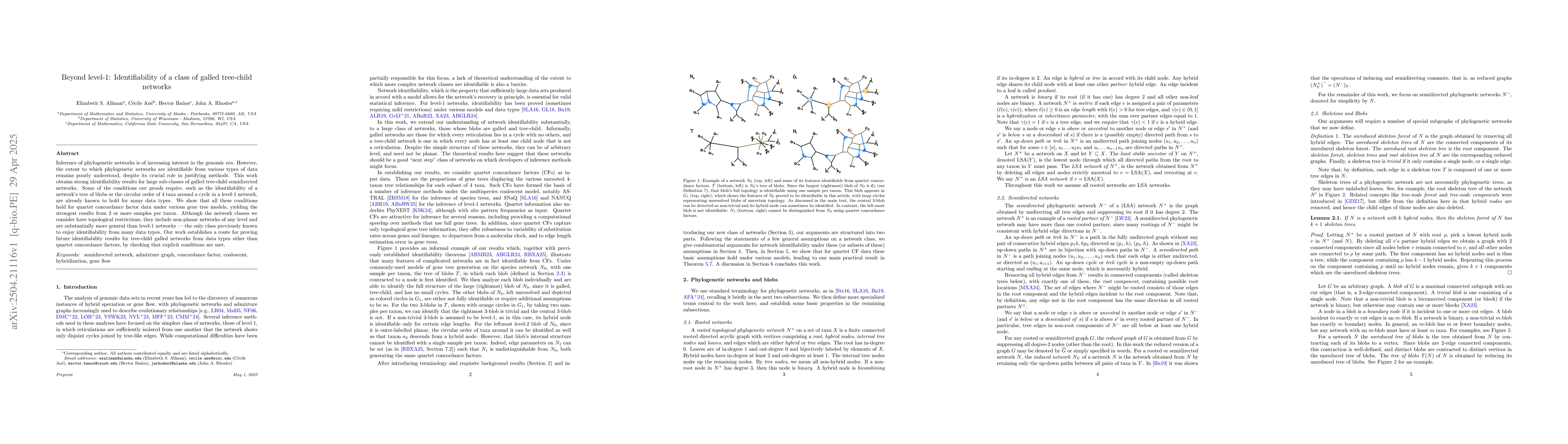 Thumbnail for Beyond level-1: Identifiability of a class of galled tree-child networks