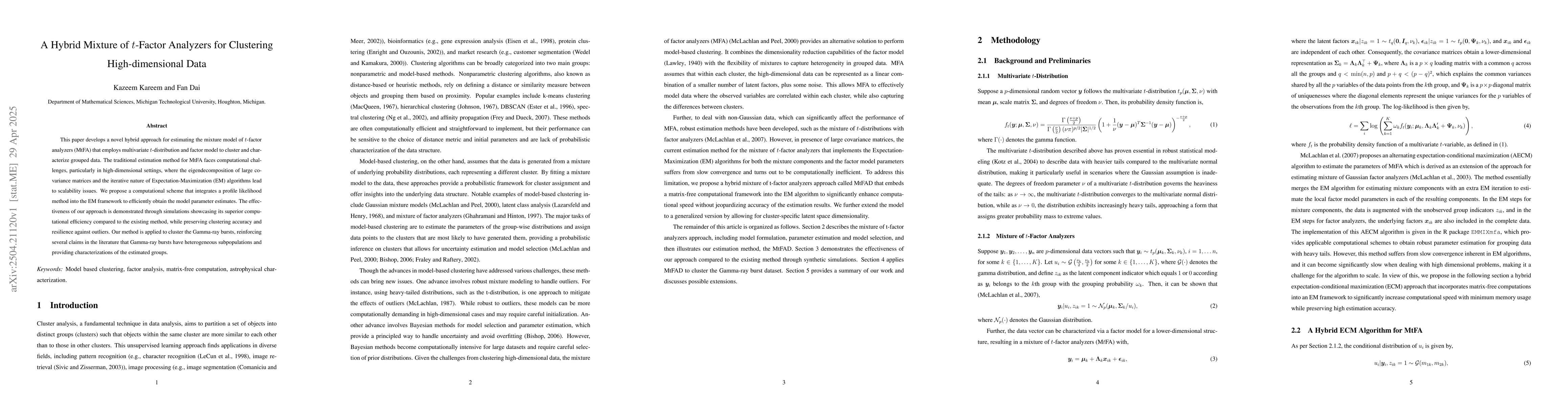 Thumbnail for A Hybrid Mixture of $t$-Factor Analyzers for Clustering High-dimensional
  Data
