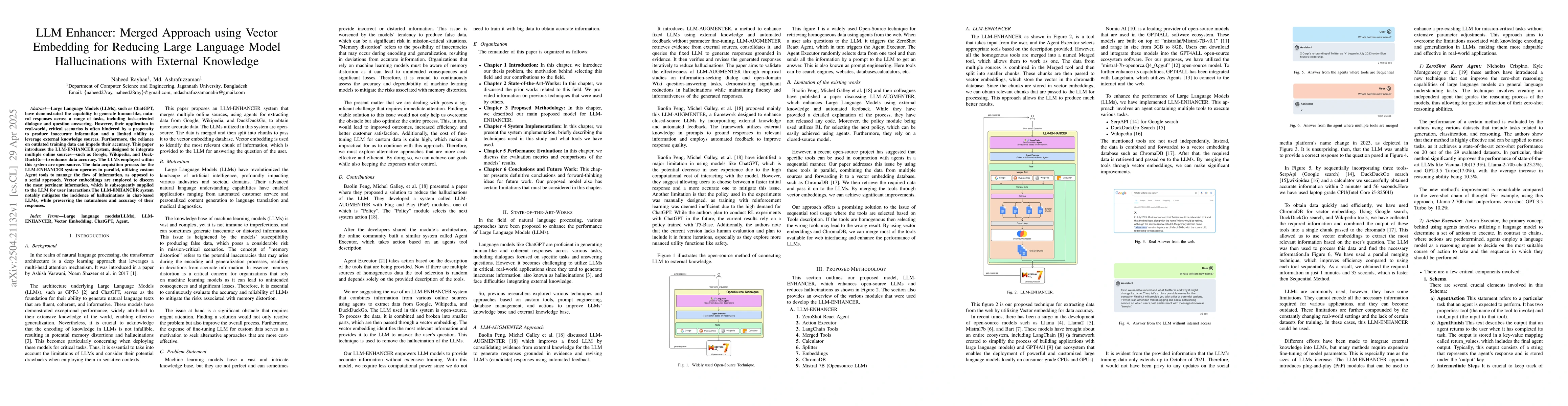 Thumbnail for LLM Enhancer: Merged Approach using Vector Embedding for Reducing Large
  Language Model Hallucinations with External Knowledge