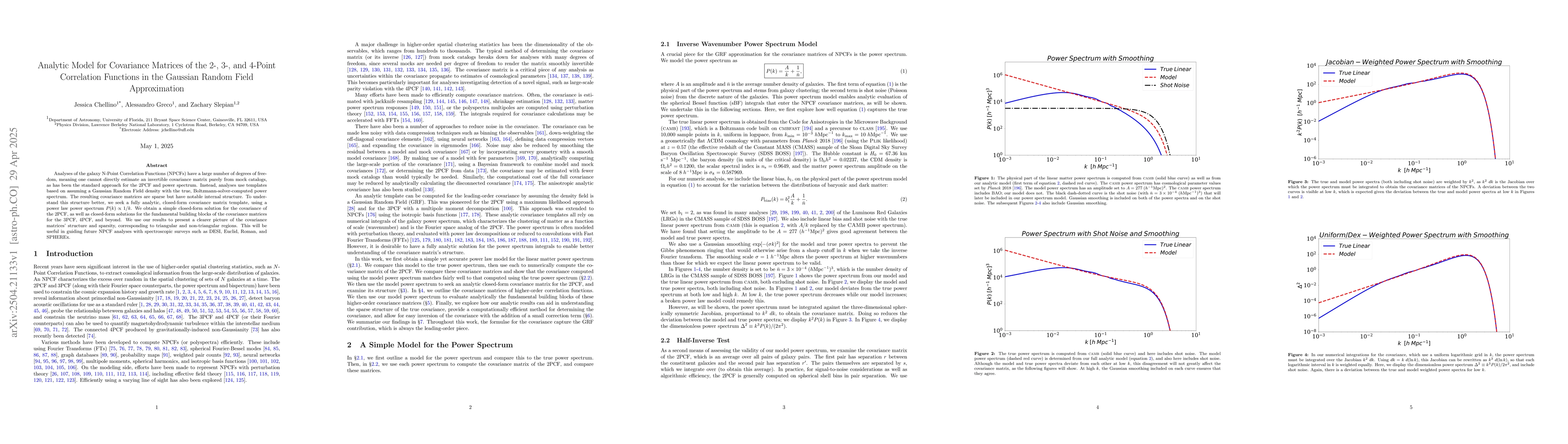 Thumbnail for Analytic Model for Covariance Matrices of the 2-, 3-, and 4-Point
  Correlation Functions in the Gaussian Random Field Approximation