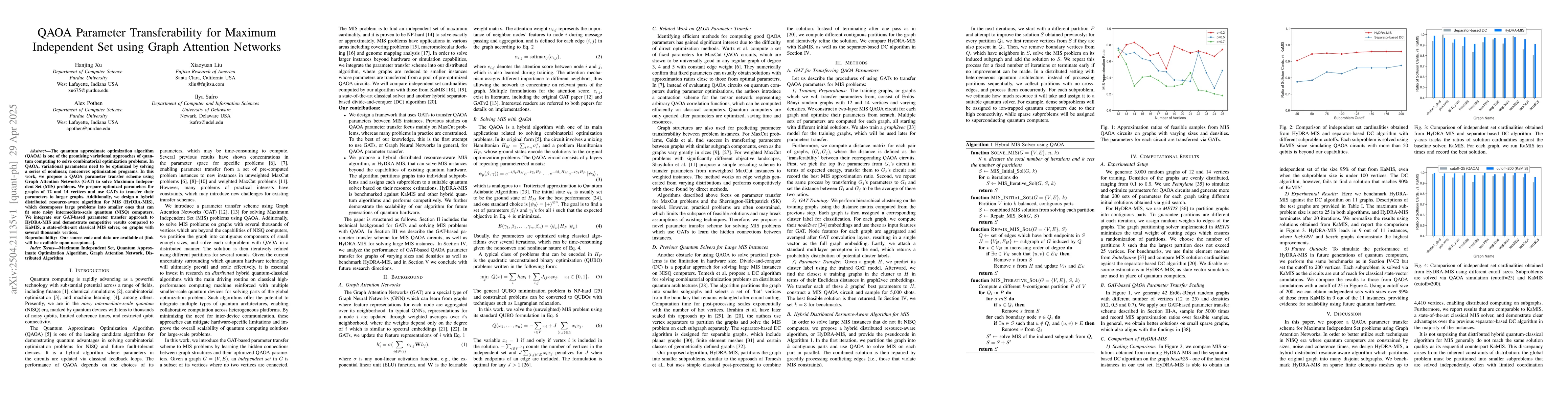 Thumbnail for QAOA Parameter Transferability for Maximum Independent Set using Graph
  Attention Networks