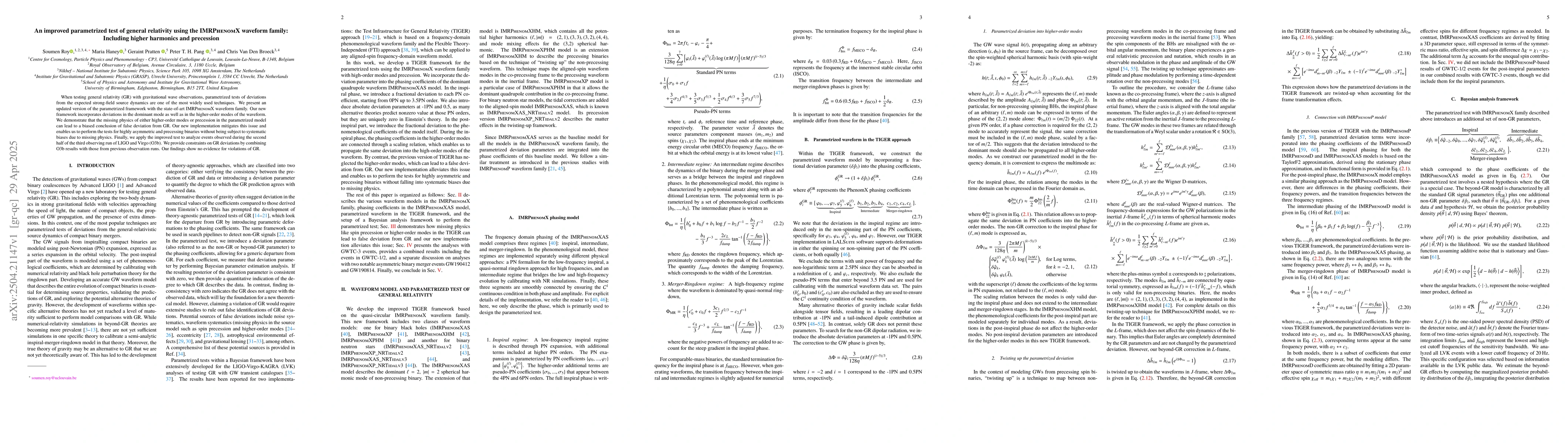 Thumbnail for An improved parametrized test of general relativity using the IMRPhenomX
  waveform family: Including higher harmonics and precession