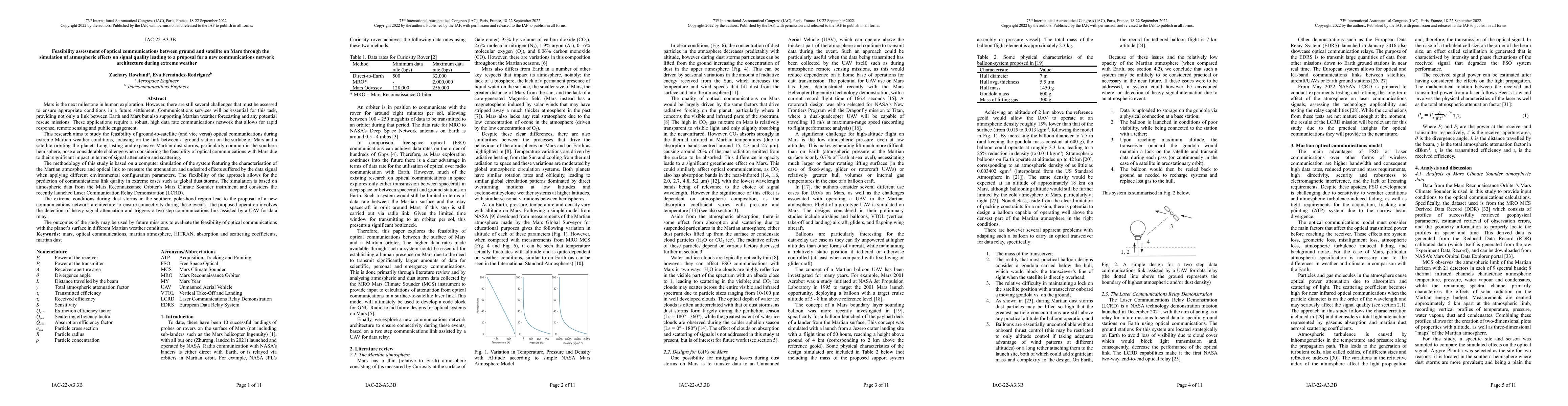 Thumbnail for Feasibility assessment of optical communications between ground and
  satellite on Mars through the simulation of atmospheric effects on signal
  quality leading to a proposal for a new communications network architecture
  during extreme weather