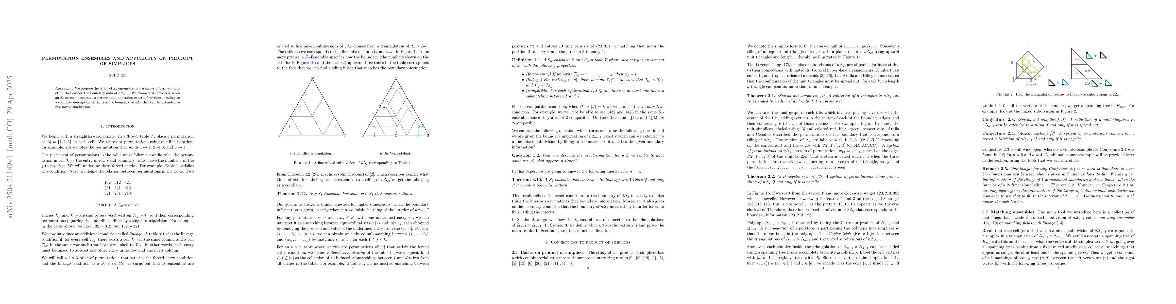Thumbnail for Permutation ensembles and acyclicity on product of simplices