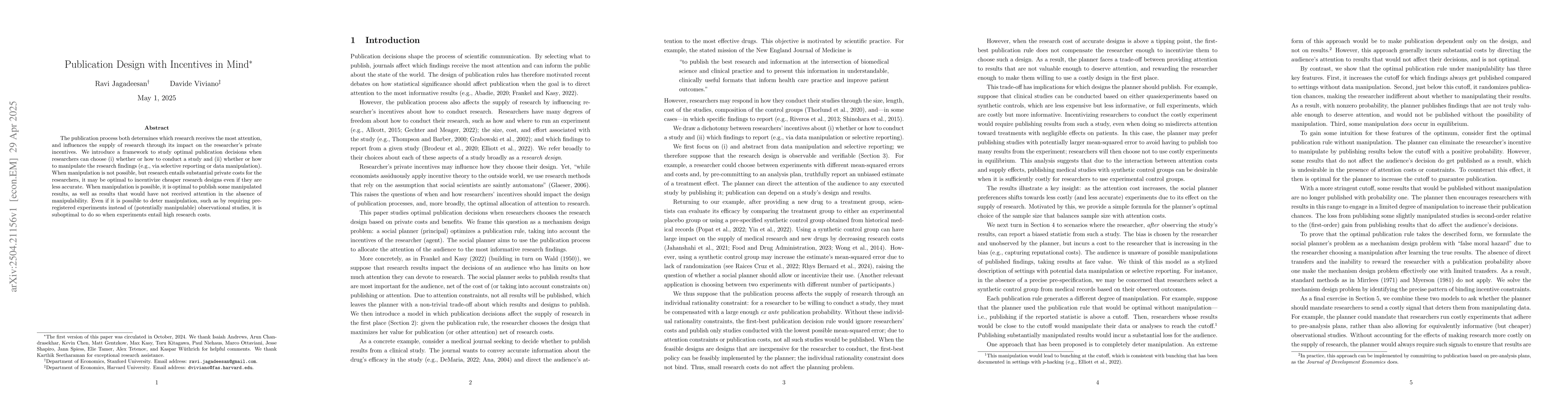 Thumbnail for Publication Design with Incentives in Mind