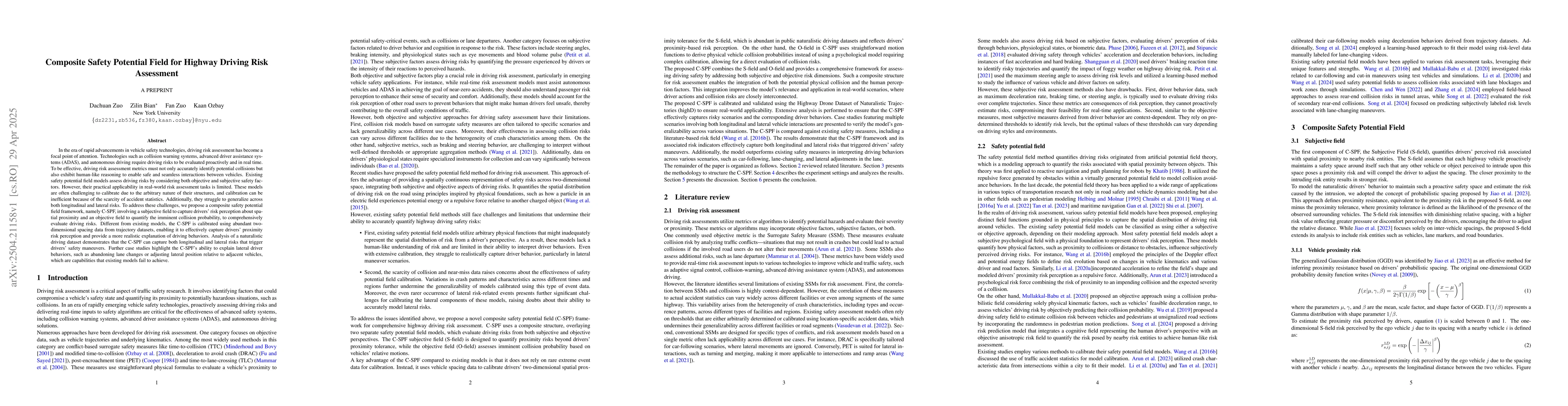 Thumbnail for Composite Safety Potential Field for Highway Driving Risk Assessment