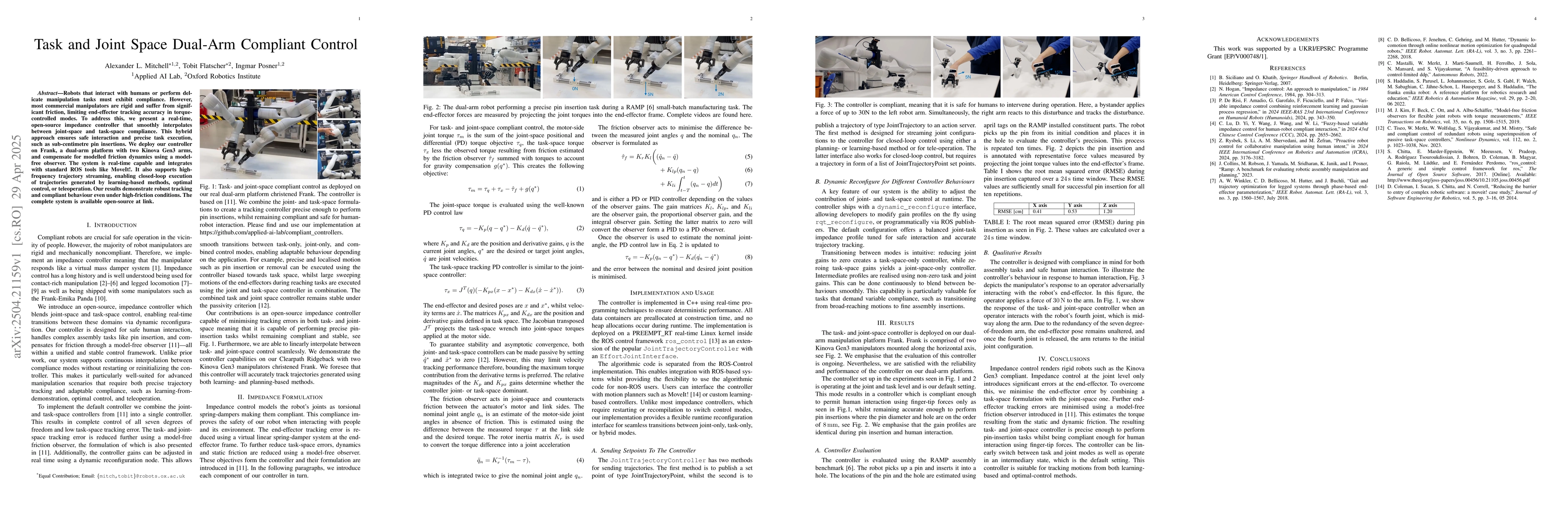 Thumbnail for Task and Joint Space Dual-Arm Compliant Control