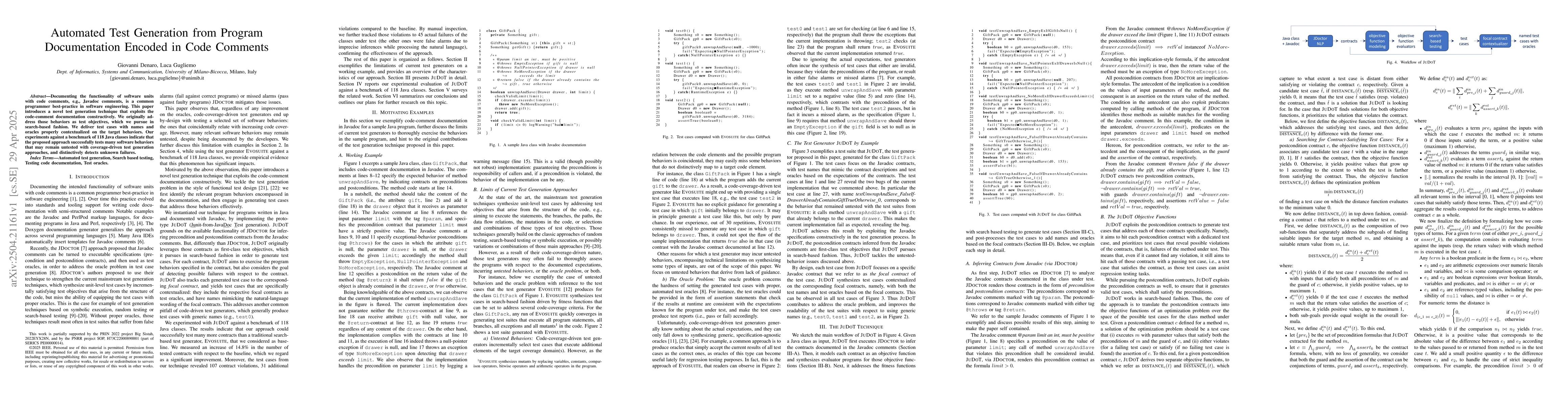 Thumbnail for Automated Test Generation from Program Documentation Encoded in Code
  Comments