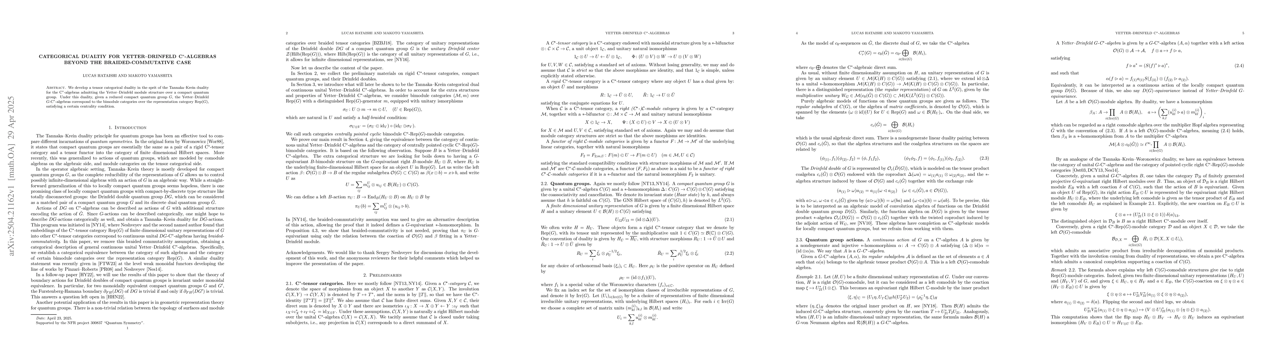 Thumbnail for Categorical dualtiy for Yetter-Drinfeld C*-algebras. Beyond the
  braided-commutative case